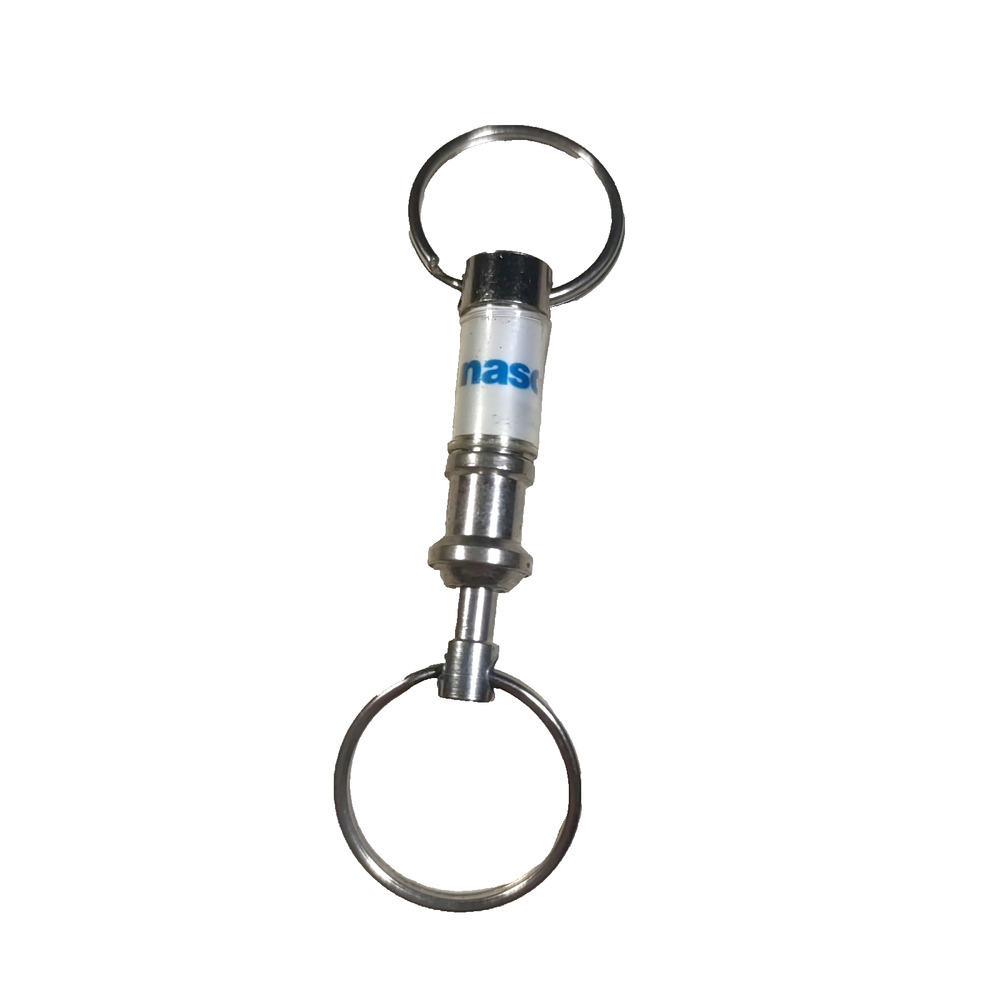 Panasonic Vintage Keychain Extender Collectable Metal Silver Tone White Blue